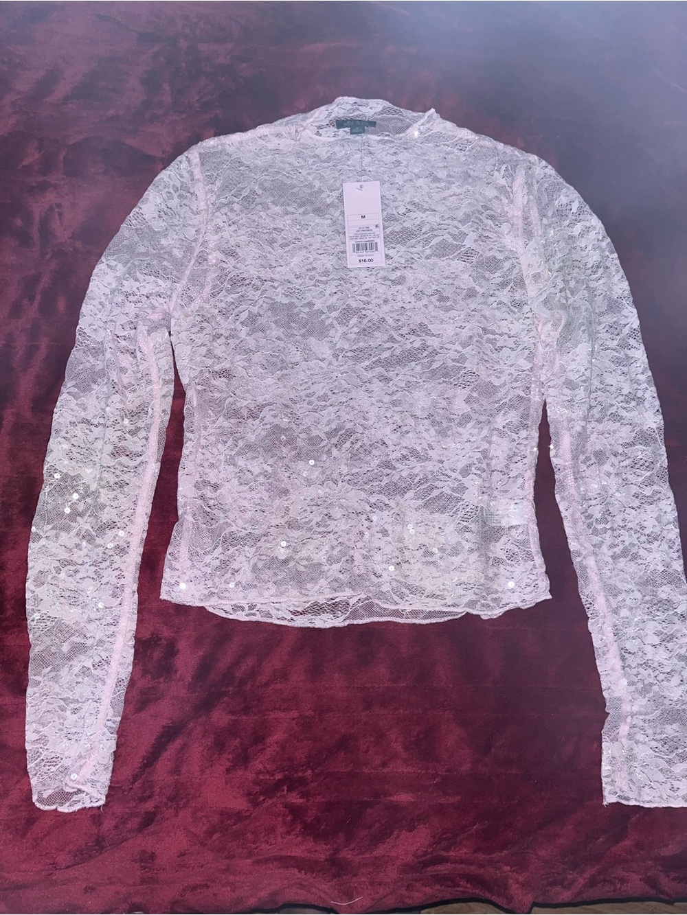 Light Pink Lace Long-Sleeve Top - Elegant Sheer Knit